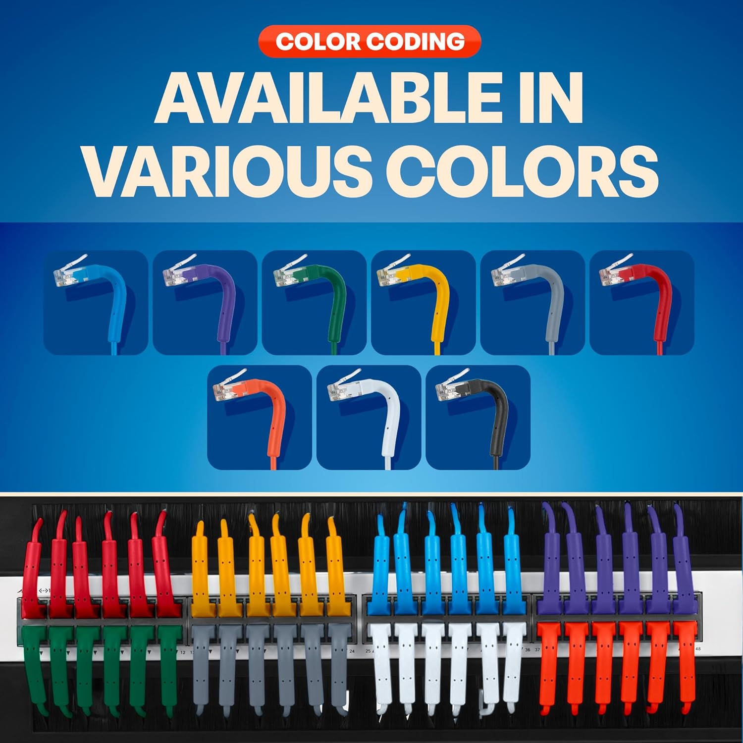 Everest Ultra Slim Cat6a Ethernet Patch Cables 0.5ft (10-Pack) Blue - 6 Inch 10GB Cat 6a Patch Cable - Bendable, Flexible & Thin Ethernet Cable - 32AWG 550MHZ Cat6a Cables - 100% Copper Wires - Image 6