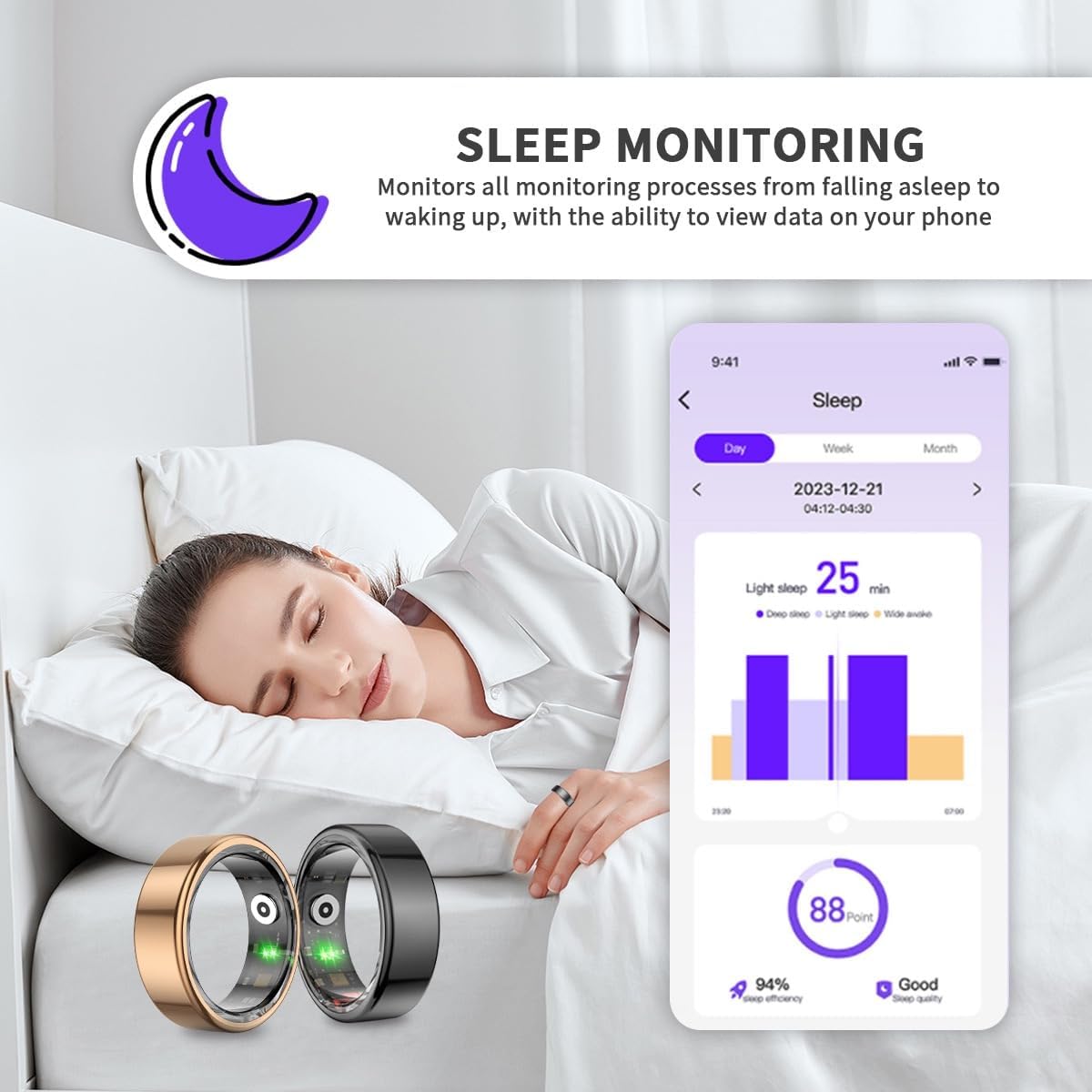 Smart Ring for Women Men,Fitness Tracker Ring with Heart Rate, Sleep Monitoring, Blood Oxygen, Step Counting for iOS and Android, No Subscription Fee, Waterproof, Valentines Day Gifts(Silver, 9) - Image 6