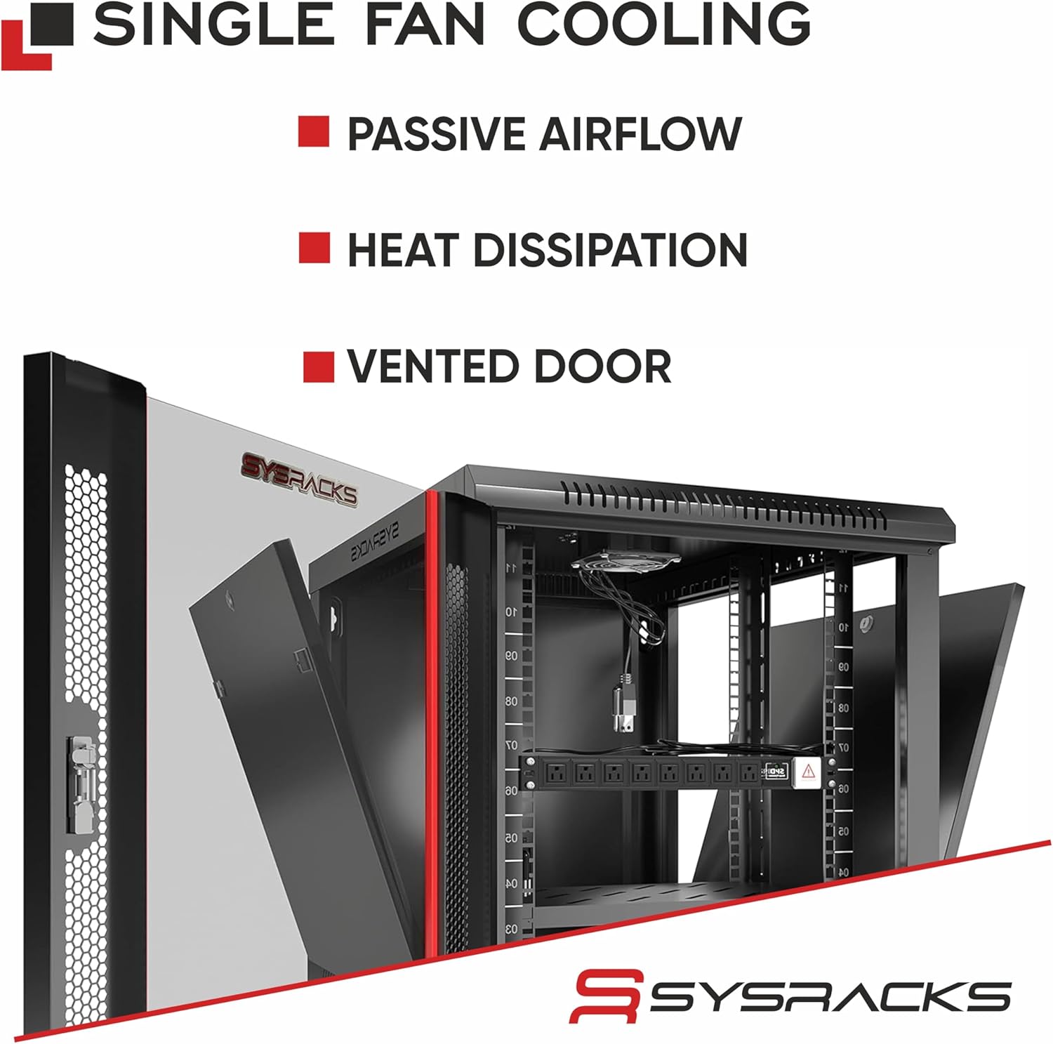 Sysracks 18U Wall Mount Server Rack Cabinet, 19” Locking Network Rack, 24” Deep, Glass Door, with Fan, PDU and Shelf - Image 2