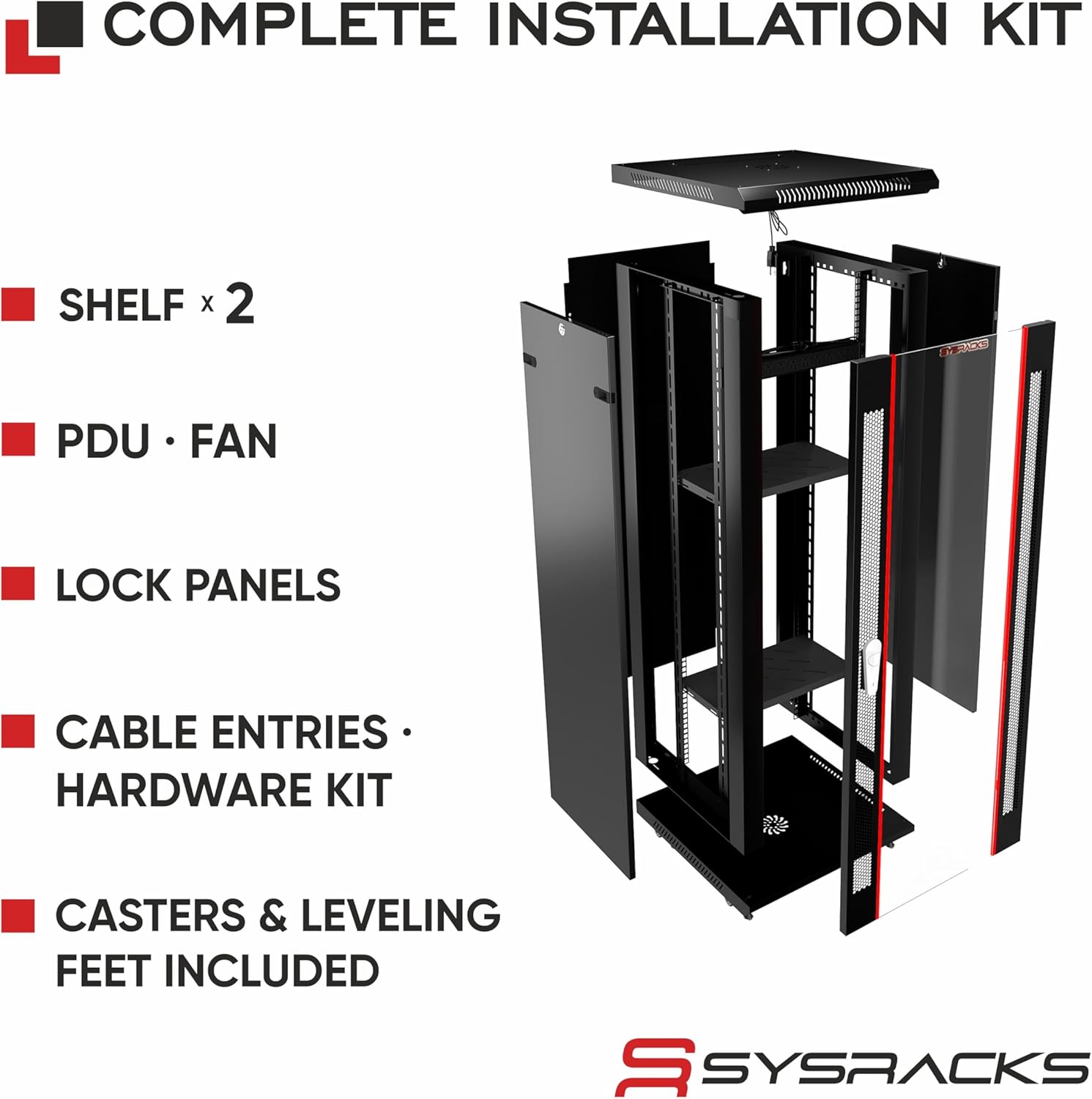 Sysracks 18U Wall Mount Server Rack Cabinet, 19” Locking Network Rack, 24” Deep, Glass Door, with Fan, PDU and Shelf - Image 4
