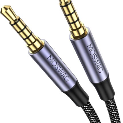 MOSWAG 3.5mm Audio Cable 6.6FT/2Meter Male to Male Audio Cable 4 Pole Stereo Aux Cable Auxiliary Cable Aux Cord for Headphones,PS4,Smartphone,Tablets,Headset,PC,Laptop and More