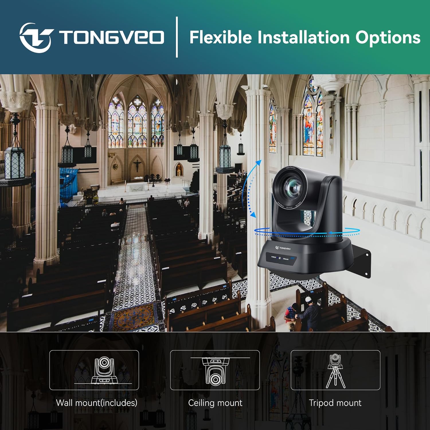TONGVEO 4K AI Auto Tracking PTZ Conference Camera System with Bluetooth Speakerphone & Microphone, 20X Optical Zoom, USB3.0 HDMI LAN PoE Power Camera for Church Worship, Meetings, Streaming - Image 7