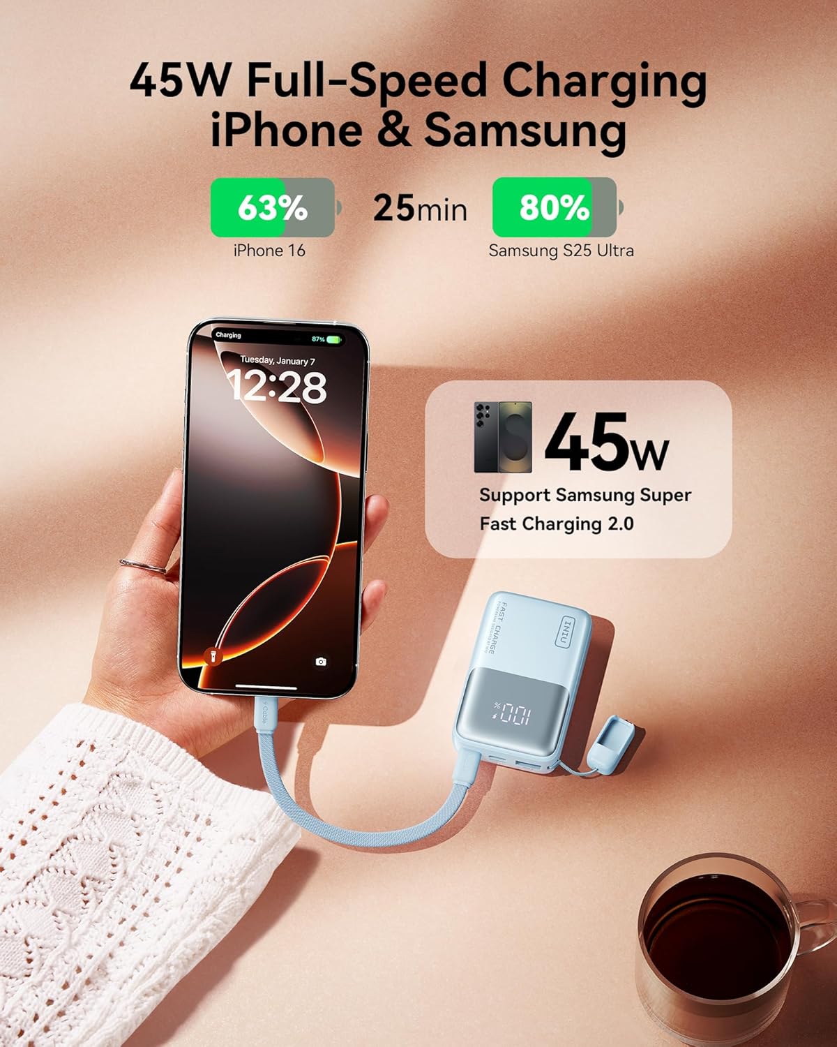 INIU Pocket Size Portable Charger, Ultra Small 10000mAh 45W PD Power Bank, Fast Charging Battery Pack, Travel Essentials Powerbank for iPhone 17 16 Pro Air, Xiaomi 17 Pro Max 16 15 14, Samsung S24 etc - Image 3