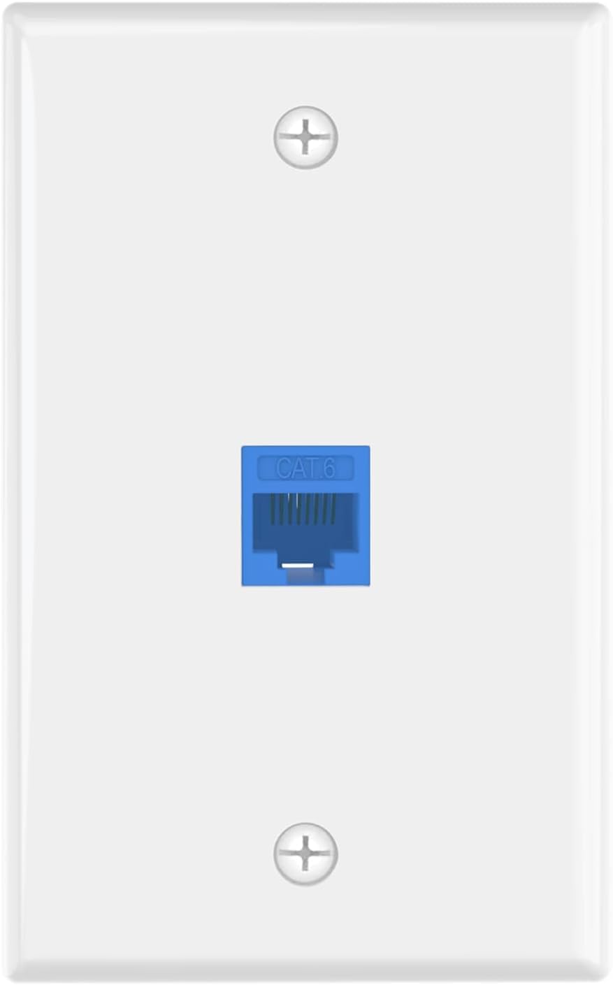 VCE Ethernet Wall Plate (UL-listed) 1-Pack, CAT6 Ethernet Wall Outlet Female to Female, Compatible with CAT6/CAT5E/CAT5 Cabels, Blue