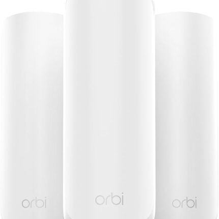 NETGEAR Orbi 370 Series Dual-Band WiFi 7 Mesh Network System for Home (RBE373) – Wireless Router + 2 Extenders, Security Features, 5 Gbps, Covers 6,000 sq.ft., 70 Devices, 2.5GB Internet Port, BE5000