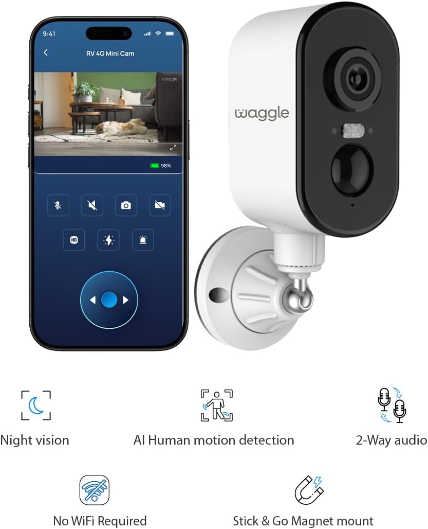 Waggle 4G LTE Cellular Security Camera, 2K HD Pet Monitor, No WiFi, 9000mAh Battery, Night Vision, 2-Way Talk & Siren Alarm, Dog Monitor for RVs/Camping/Travel & Indoor/Outdoor - Subscription Required - Image 7
