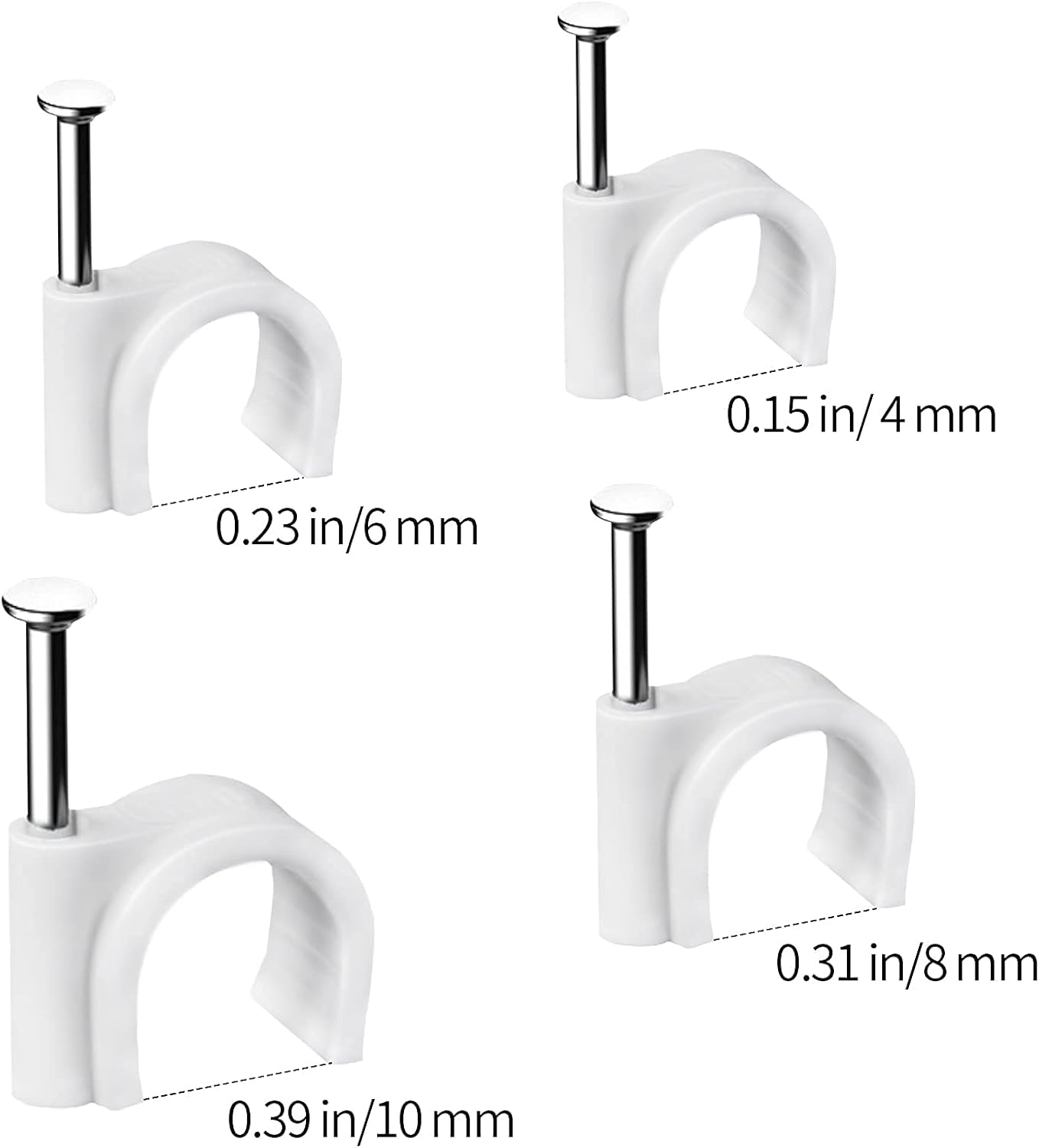 Cable Clips, 400 Pcs, 4mm 6mm 8mm 10mm, Wire Wall Clips with Steel Nails, Ethernet Cable Clips, Cable Tacks Coax Cable Clips, RG6 RG59 CAT6 RJ45 Cable Cord Clips, White… - Image 7
