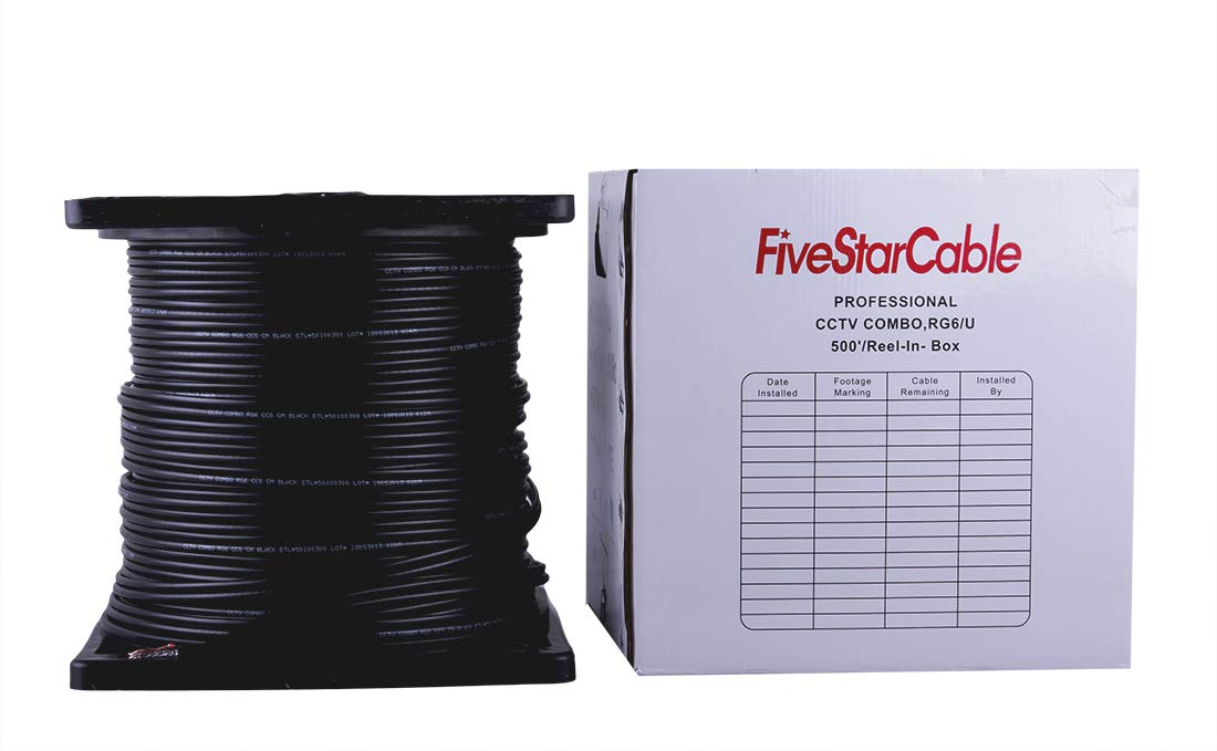 FiveStarCable Siamese RG6 Coaxial Cable with 18AWG Power Wire 500 ft. Combo CCTV Cable for Security Cameras, DVR, and Video Surveillance Systems RG6/U + 18/2 Color Black - Image 2