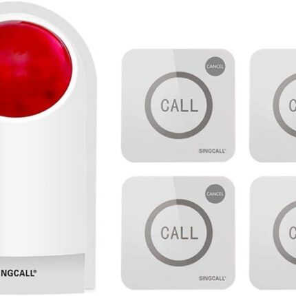 Strobe Siren Alarm Home Caring Loud Outdoor SOS Alert System 1 Red Flashing Siren,4 Remotes Panic Button, 4 Emergency Button for Store Home Hotel Jewelry Shop Security & Fire Alar