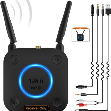 [Upgraded] 1Mii B06Pro Long Range Bluetooth Receiver, HiFi Wireless Audio Adapter, Bluetooth 5.3 Receiver with 3D Surround aptX HD Low Latency Optical RCA AUX 3.5mm Coaxial for Home Stereo System