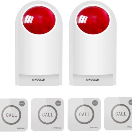 Strobe Siren Panic Alarm Button Siren Alarm with Light for Home Caring Loud Outdoor SOS Alert System 2 Red Flashing Siren and 4 Emergency Button for Store Hotel Jewelry Shop Security