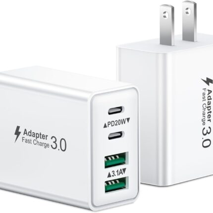 USB C Charger Block, 2Pack 40W 4-Port Type C Fast Charging Block Dual PD Power Adapter+QC Plug Double Wall Charger Blocks Multiple USBC Charging Cube for iPhone 17 16 15 14 13 12 11 Pro Max, Samsung