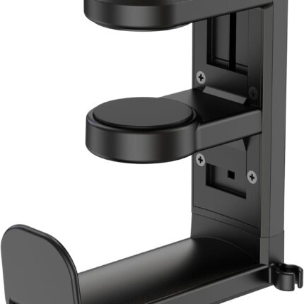 EURPMASK Rotating Headphone Stand - PC Gaming Headset Holder, Adjustable Clamp-on Under Desk Hanger With 360 Degree Swivel & Cable Clip Organizer - Black