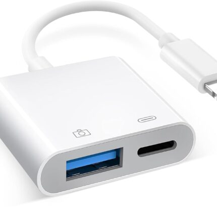 [Apple MFi Certified] Lightning to USB Camera Adapter with Charging Port, Portable USB3.0 Female OTG Cable Adapter for Select iPhone, iPad Models, Support Card Reader, USB Flash Drive, Keyboard, Mice