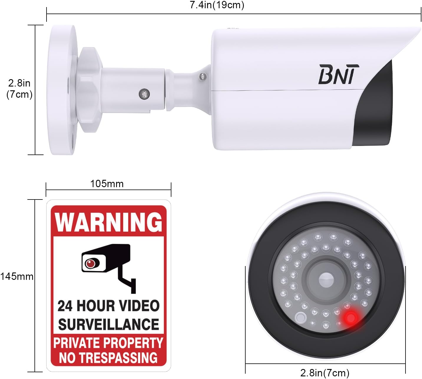 BNT Dummy Fake Camera, Surveillance Security CCTV Dome Camera, with One LED Light, Security Alarm Sticker Label (TC-W2), Security Camera Suitable for Indoor/Outdoor (2 Pack, White) - Image 2