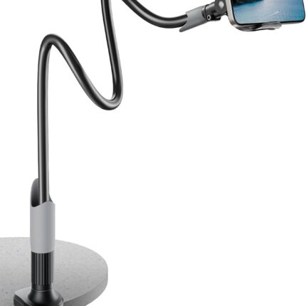 SAIJI Gooseneck Bed Phone Holder, Flexible Long Arm Phone Mount for Desk, Clip Bracket Clamp Stand, iPhone Stand, Mobile Cell Phone Stand Document Camera Nintendo Switch (Black)