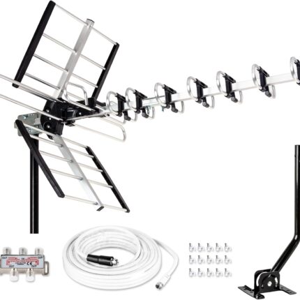 Five Star Outdoor HDTV Antenna up to 200 Mile Long Range, Attic or Roof Mount TV Antenna, Long Range Digital OTA Antenna for 4K 1080P VHF UHF Supports 4 TVs Installation Kit & J Mount