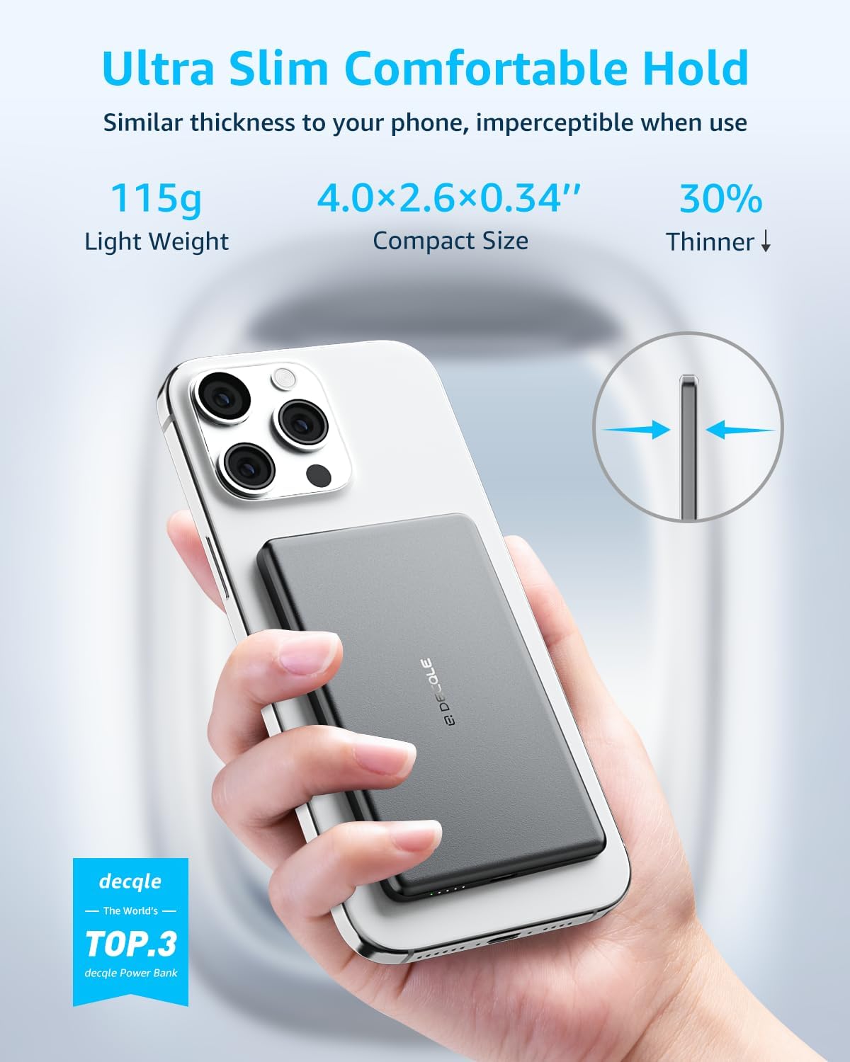 “Air” Power Bank for MagSafe 5000mAh, Ultra Slim Magnetic Wireless Portable Battery Charger Case with USB-C Cable, Compatible with iPhone 17/16/15/14/13/12 Series Only (Grey) - Image 2