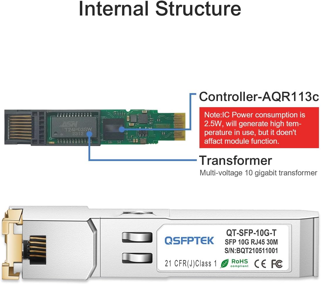 10GBASE-T SFP+ to RJ45 Transceiver, 10G Ethernet Copper Module, Optical SFP RJ 45 10Gb T Mini-GBIC Compatible with Cisco SFP-10G-T-S, Ubiquiti UF-RJ45-10G, Mikrotik, Supermicro, Fortinet, up to 30m - Image 7