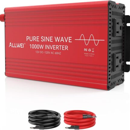 ALLWEI Pure Sine Wave Inverter - 1000 Watt Inverters 12V DC to 110V/120V AC Converter for Home, RV, Truck, Off-Grid Solar, Car Power Inverter with 2 Sockets, Power Inverters for Vehicles, 2000W Peak