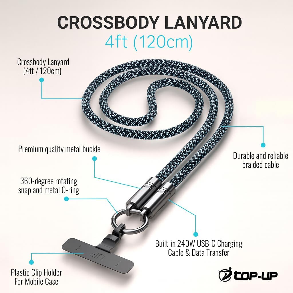TOP-UP Lanyard – Cell Phone Strap with 240W USB C Charging & Data Cable – Durable Travel Essentials for iPhone 17/16/15 - Image 3