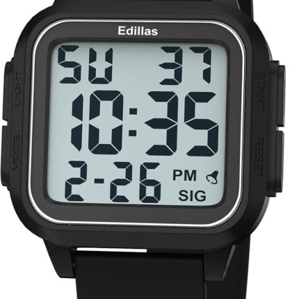 Edillas Square Sport Watch Digital for Women's Men's (Big Numbers Large Face 5ATM Waterproof Alarm Stopwatch Date Week Military Back Light) Watch for Teenagers
