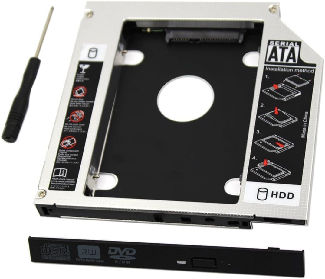 SDD Hard Drive Caddy Case,Universal 9.5mm SATA to SATA 2nd SSD HDD Hard Drive Caddy Adapter Tray Case for DELL HP Lenovo ThinkPad ACER Gateway ASUS Sony Samsung MSI Laptop