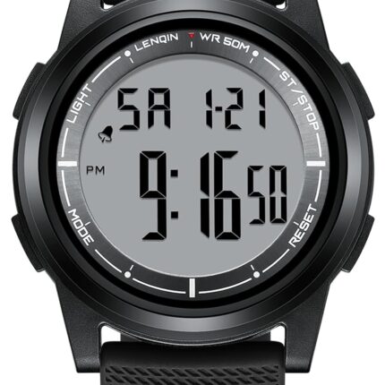 HANPOSH Mens Digital Watch Ultra Thin Minimalist Sports Waterproof Outdoor LED Screen Large Face Wrist Watches for Men with Back Light Alarm Date Stopwatch