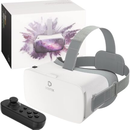 DESTEK V5 VR Headset for Phone w/VR Gamepad, 128 Premium VR apps Included, Anti-Blue Eyes Protected HD Lenses, 110° FOV Virtual Reality Headsets for iPhone, Android Phone | White