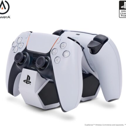 PowerA Twin Charging Station for Dualsense Wireless Controllers, Dualsense Controller Charging, Charge, Sony PlayStation, PS5, Officially Licensed - PlayStation 5
