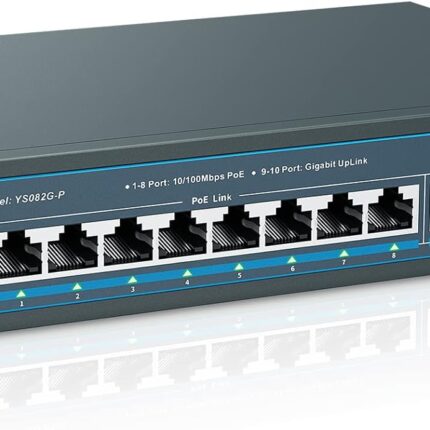 YuanLey 8 Port PoE Switch with 2 Gigabit Uplink, 8 PoE+ Port 100Mbps, 120W 802.3af/at, Extend Function, Metal, Fanless, Unmanaged Plug and Play Network Switch