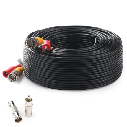 LONNKY 100ft 30M BNC Cable Security Camera Wire Cord with BNC Connectors and RCA Adapters Video Power Cable for CCTV Camera Surveillance Kit and Security Camera System,Black