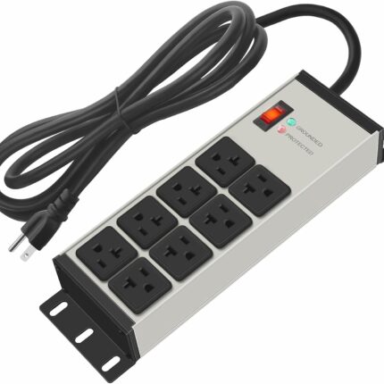 CCCEI Heavy Duty Power Strip Surge Protector 20 AMP, 8 Outlets 12 Gauge Industrial Shop Garage Metal Multiple Outlets, 6 FT Extension Cord 5-15P Adapter High Amp 6-20R T-Slot 20a for Appliance