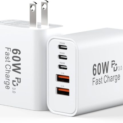 USB C Charging Blocks, 60W USBC Wall Fast Charger Block, Type C iPhone USB C Charger Fast Charging Brick, 5-Port Multiport Charger Plug Power Adapter for iPhone 17/16/15/14/13 Pro Max, iPad, GalaxyS25