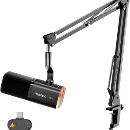 MAONO PD100WS Wireless Gaming Microphone for PC, Dynamic Streaming USB Mic with 3 Level Noise Cancelling,RGB,Mute Button, Software EQ,Computer Boom Mic for Podcast, Vocal Recording, Black