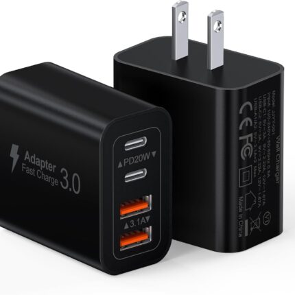[2 Pack/40W] 4-Port USB C Wall Charger Block, Fast Type C Power Brick Charging Cube Power Delivery Wall Plug for iPhone 17/1615/14/13/12/14 Pro/13 Pro, Huawei, Xiaomi, Oneplus, Galaxy(Black)