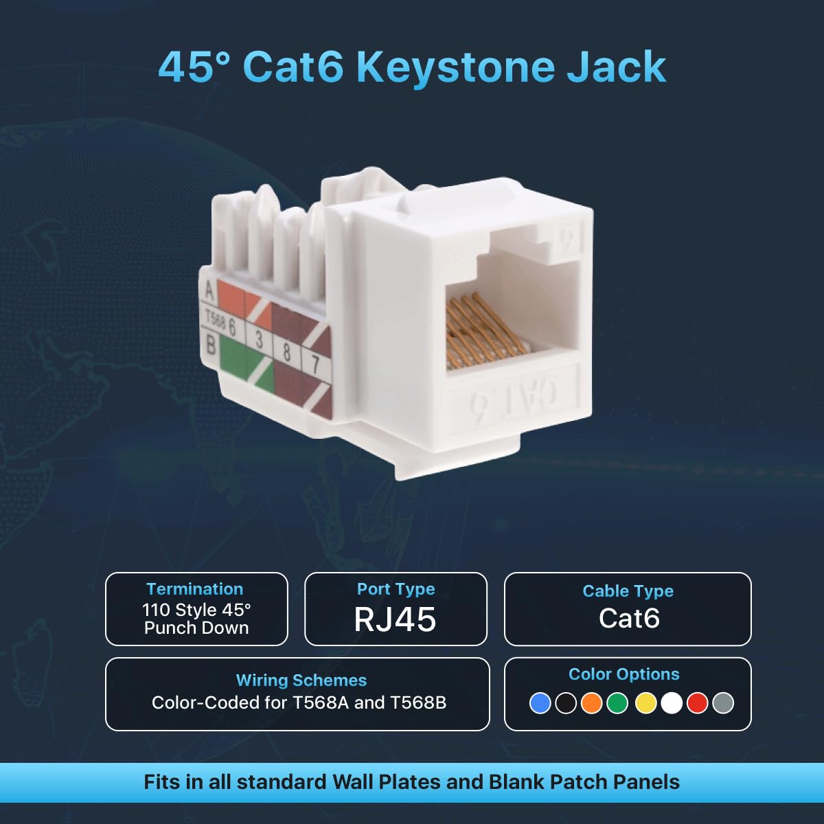 SATMAXIMUM 10 Pack Cat6 Keystone Ethernet Wall Jacks RJ45 Punch Down Slim Profile UTP White, 45 Degree for Patch Panel & Wall Plate, Supports Up to 10Gbps - Image 2