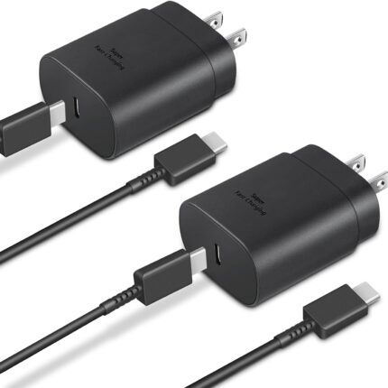 Type C Charger 2-Pack 25W Type C Fast Charging Block with 6ft USB C Charger Cable Compatible with Galaxy S25 S24 S23 S22 S21+/Phone 17/16/16 Pro Max/15/15 Pro Max/15 Plus-Black