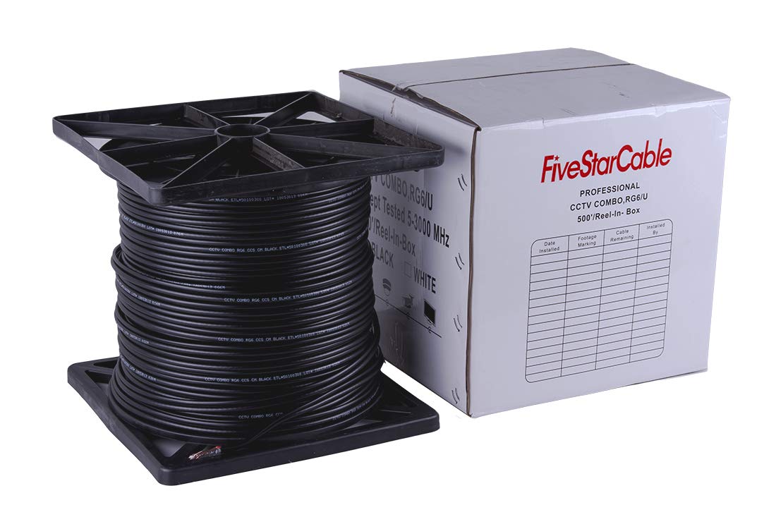 FiveStarCable Siamese RG6 Coaxial Cable with 18AWG Power Wire 500 ft. Combo CCTV Cable for Security Cameras, DVR, and Video Surveillance Systems RG6/U + 18/2 Color Black - Image 3