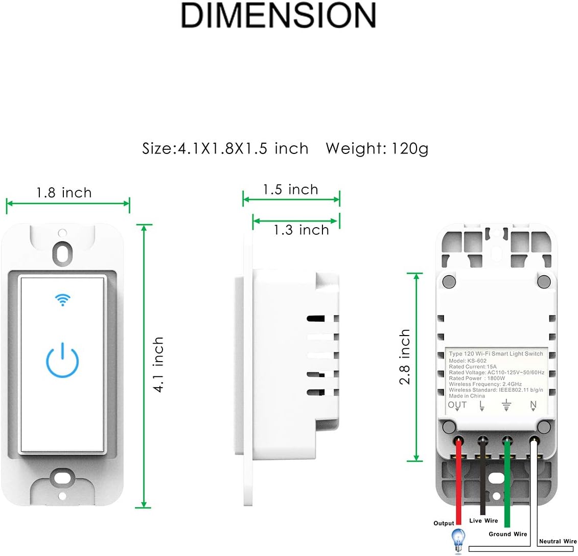 Smart Light Switch, WiFi Switch Touch Wall Switch 1 Gang, Compatible with Alexa Google Home - Image 6
