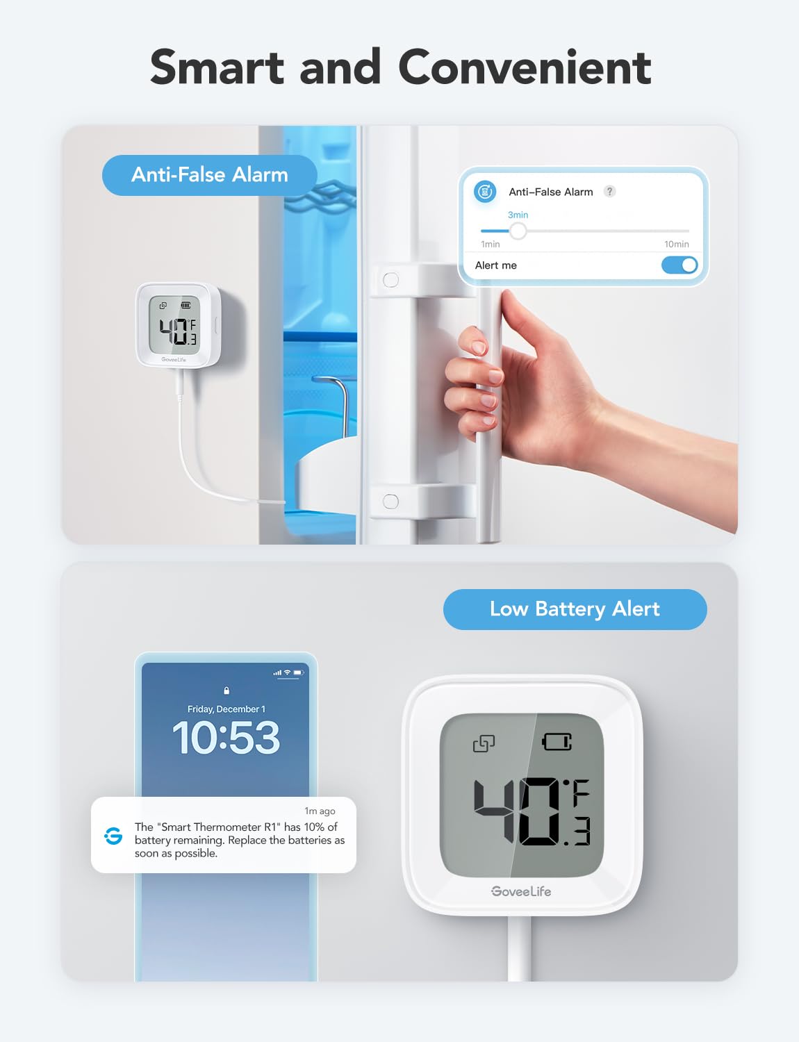 GoveeLife WiFi Refrigerator Thermometer with Alarm, Wireless Digital Freezer Temperature Gauge with App Control, LCD Display, 2 Years Free Data Export, for Home Kitchen Fridge Hot Tub 2 Pack - Image 8