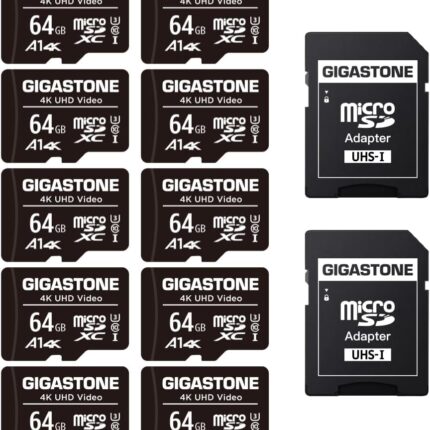 GIGASTONE 64GB Micro SD Card 10-Pack, A1 V30 4K Video Recording, Surveillance Security Cam Action Camera Drone Professional, 90MB/s Micro SDXC UHS-I Class 10