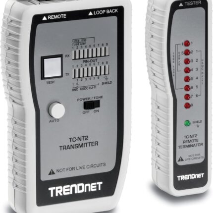 TRENDnet Network Cable Tester, Tests Ethernet, USB and BNC Cables, Accurately Test Pin Configurations up to 300m (984 ft), Local and Remote Testing, Includes BNC to Ethernet Converters, White, TC-NT2