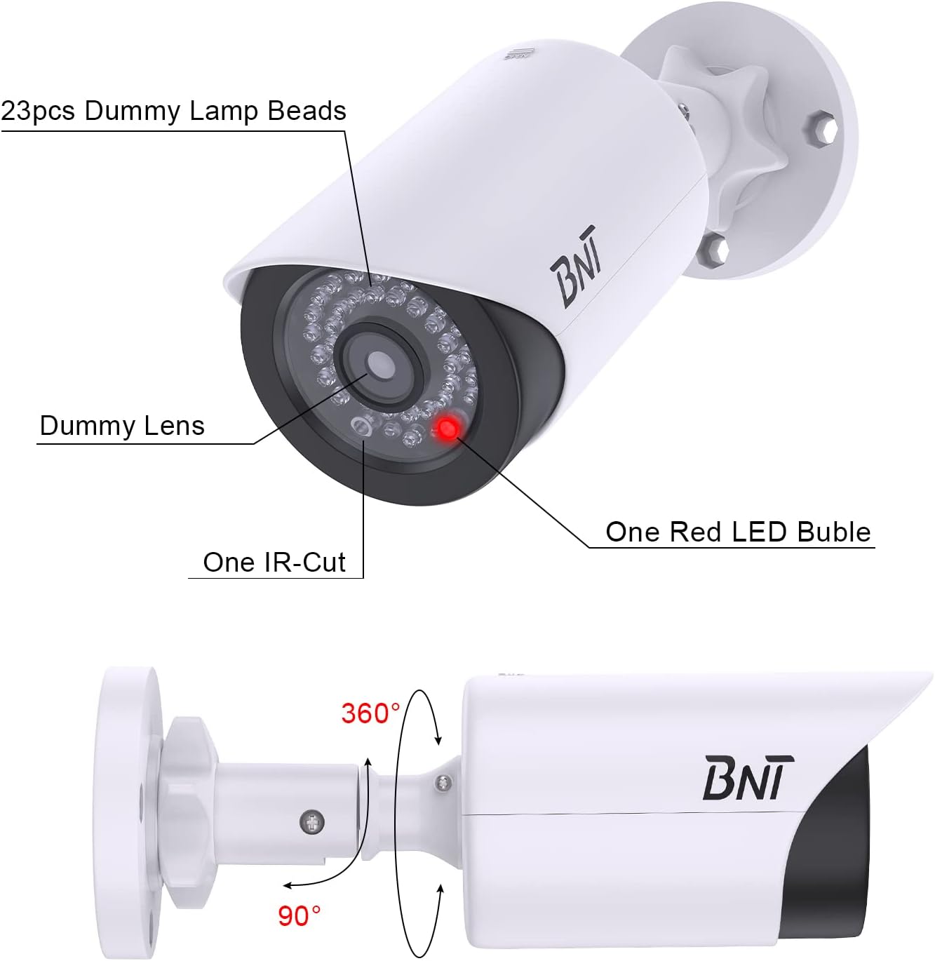 BNT Dummy Fake Camera, Surveillance Security CCTV Dome Camera, with One LED Light, Security Alarm Sticker Label (TC-W2), Security Camera Suitable for Indoor/Outdoor (2 Pack, White) - Image 8
