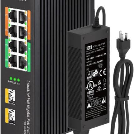 LINOVISION Industrial 8-Port Full Gigabit POE++ Switch with 4 BT 90W PoE Ports, 2 Gigabit SFP Uplinks, POE Budget 120W, POE Watchdog, DIN-Rail POE Switch for PTZ Camera/POE Lighting/ POE Monitor
