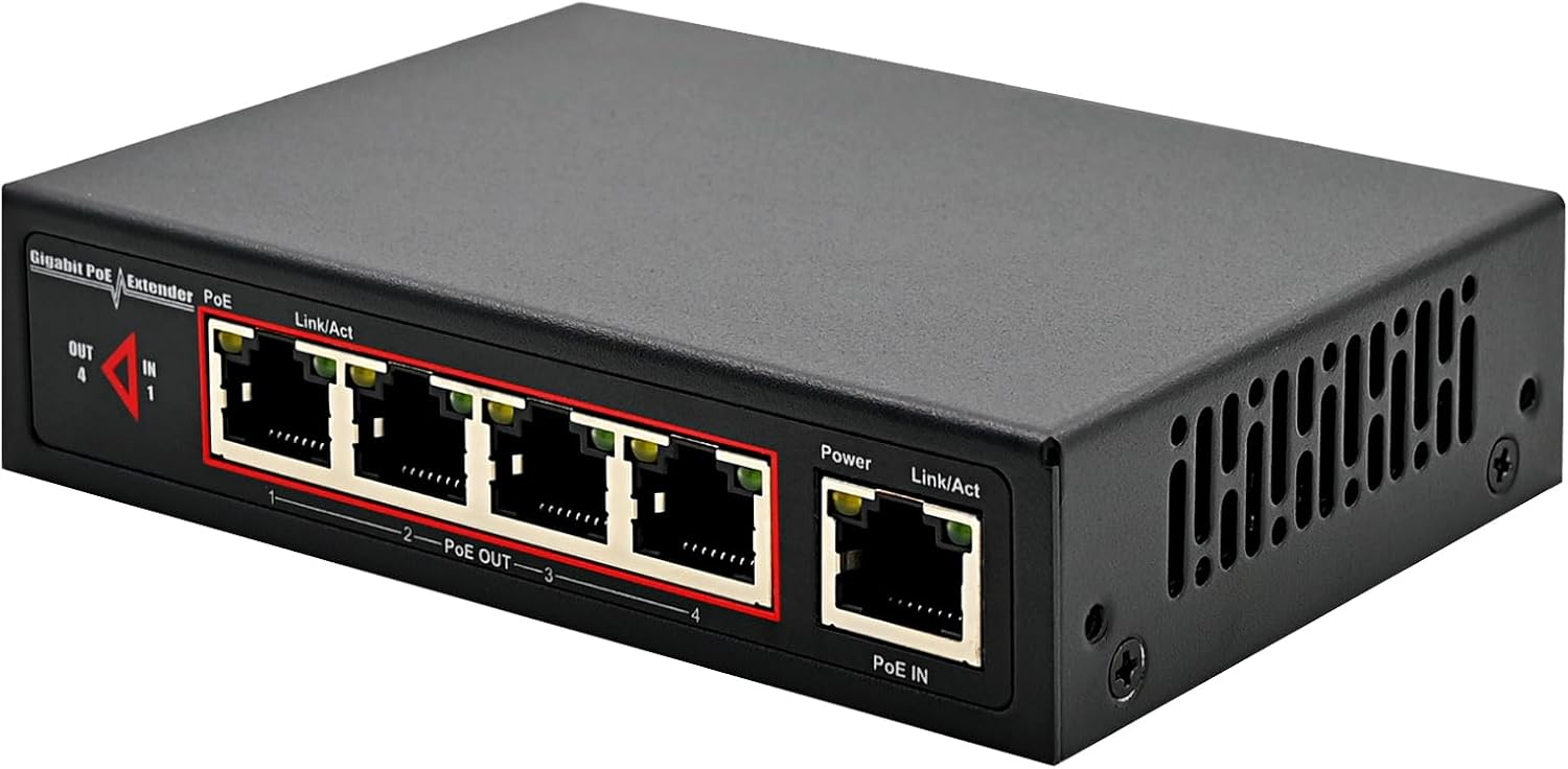 60W 4-Port Gigabit PoE Switch/Extender PoE Splitter Repeater, 10/100/1000Mbps, Supports IEEE 802.3af/at for Ethernet Extension, 6KV Lightning Protection, by CENTROPOWER