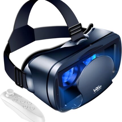3D VR Headset, Virtual Reality Glasses Headset Helmets, Compatible with 5.0-7.0 inch with Controller, for Mobile Games & Movies(Blue)