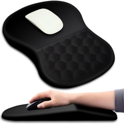 Hokafenle Ergonomic Mouse Pad Wrist Support with Massage Design, Wrist Rest Pain Relief Mousepad with Memory Foam&Non-Slip PU Base, Mouse Pads for Wireless Mouse & Desk (12x8 inch,Black)