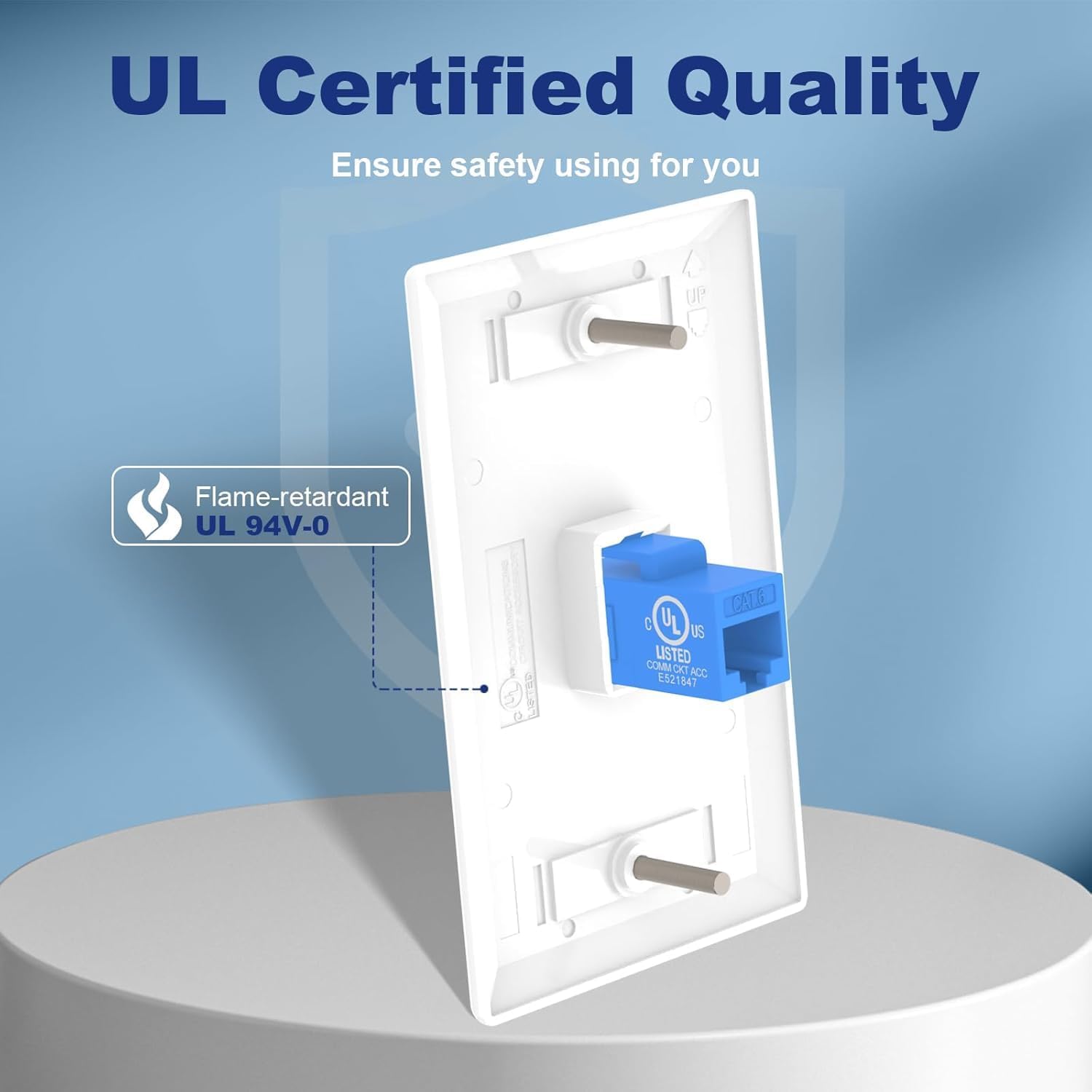 VCE Ethernet Wall Plate (UL-listed) 1-Pack, CAT6 Ethernet Wall Outlet Female to Female, Compatible with CAT6/CAT5E/CAT5 Cabels, Blue - Image 2