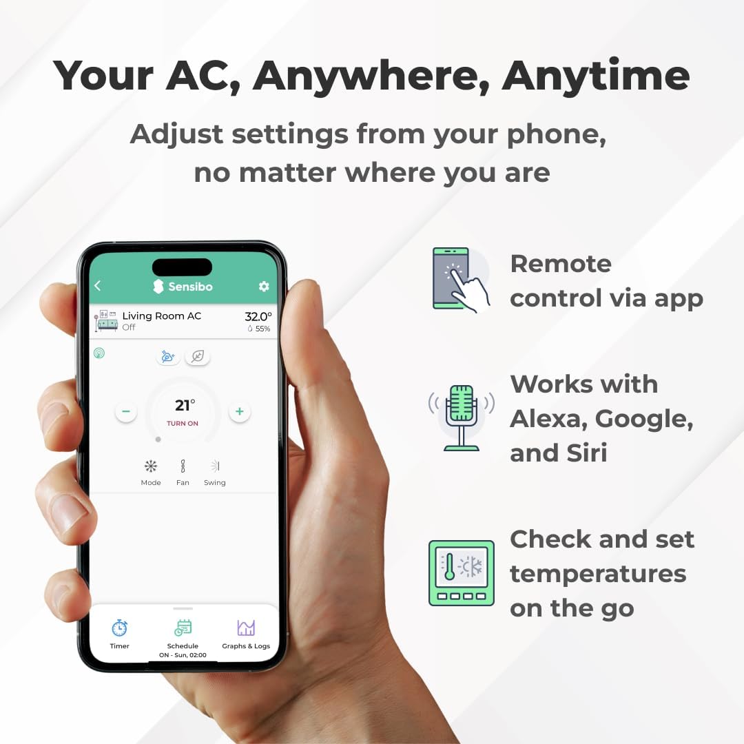 Sensibo Sky, Smart Wireless Air Conditioner Controller. Quick & Easy DIY Installation. Maintains Comfort with Energy Efficient. Automatic Wifi Thermostat Control App. Google, Alexa and Siri Compatible - Image 3